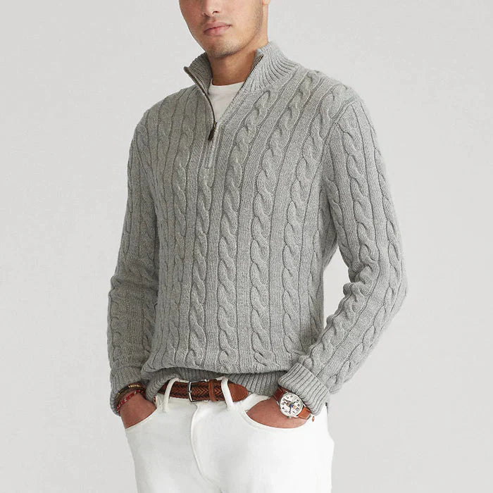 Cevori Classic Design Cable Knit Half-Zip Jumper