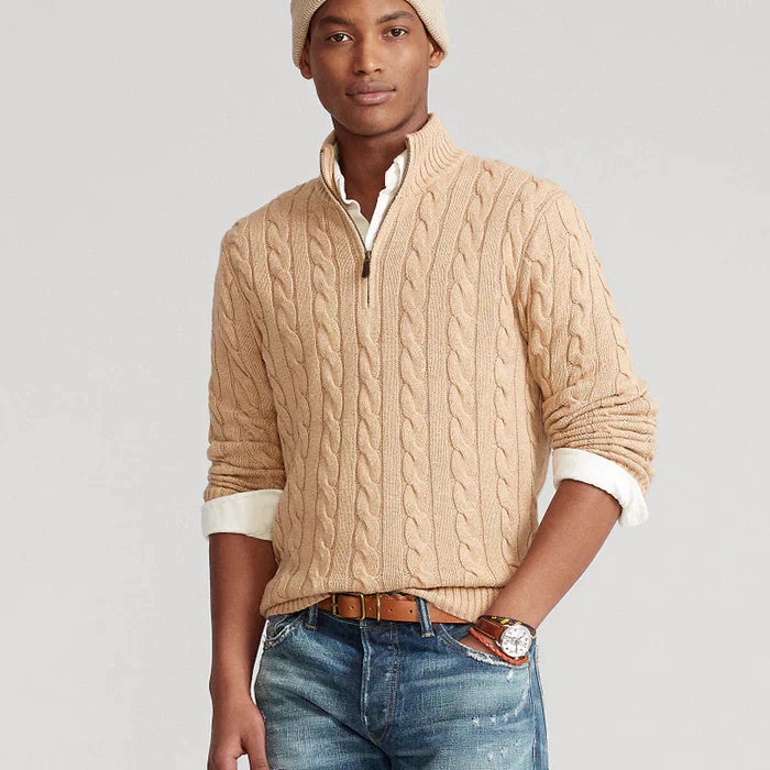 Cevori Classic Design Cable Knit Half-Zip Jumper