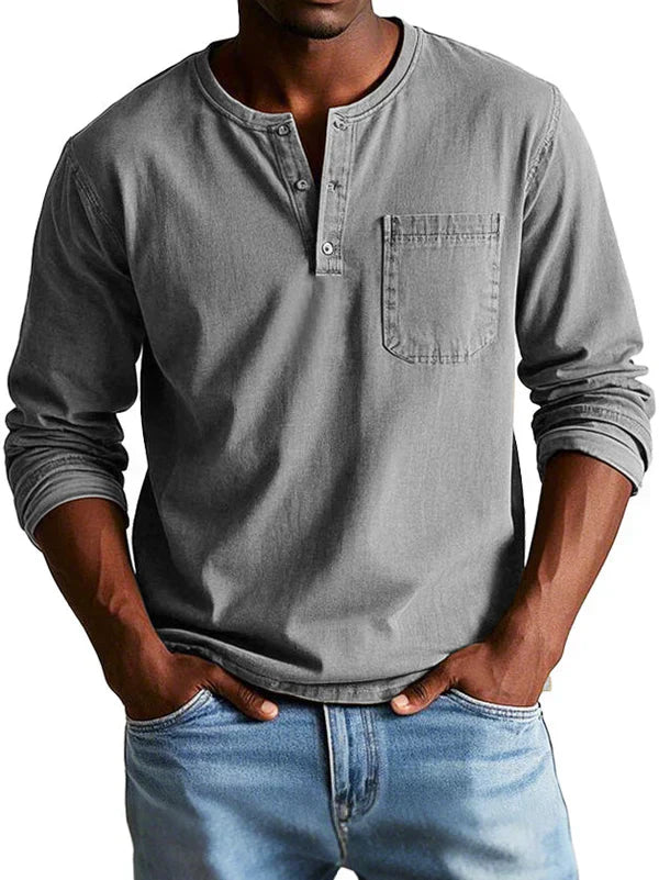 Cevori Henley Long Sleeve Shirt with Chest Pocket