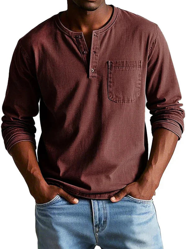 Cevori Henley Long Sleeve Shirt with Chest Pocket
