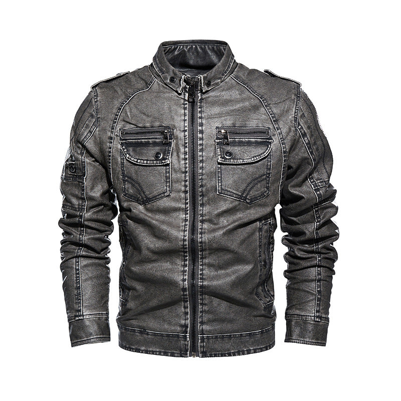 Cevori Casual Leather Jacket with Pockets