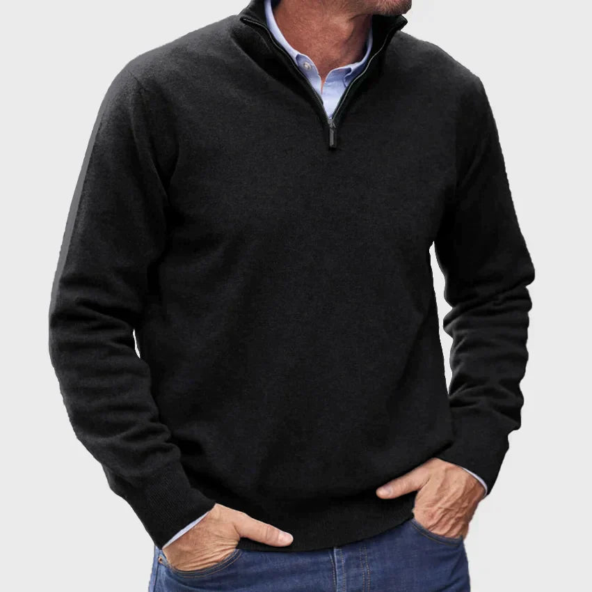 Cevori Stand Collar Ribbed Half-Zip Knit Jumper