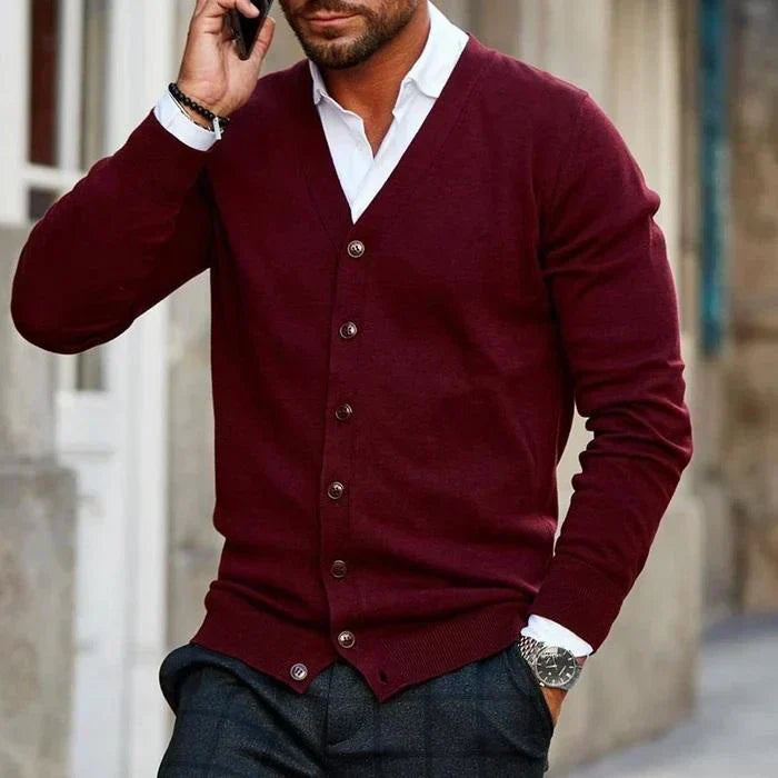 Cevori V-Neck Slim Fit Cardigan with Pockets