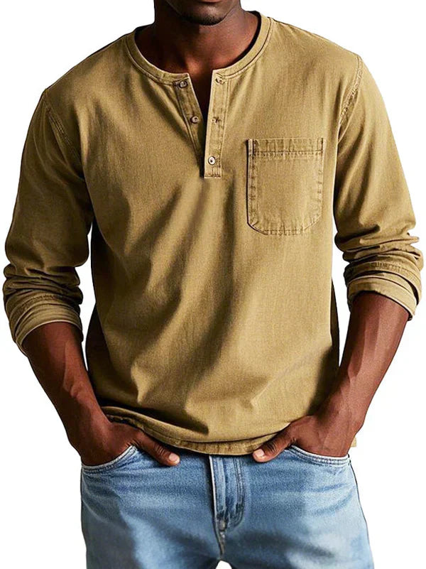 Cevori Henley Long Sleeve Shirt with Chest Pocket