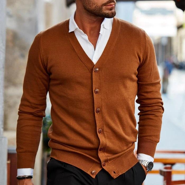 Cevori V-Neck Slim Fit Cardigan with Pockets