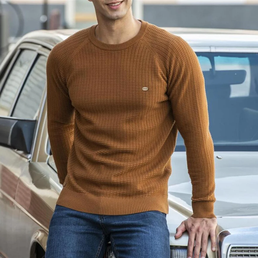 Cevori Slim Fit Textured Knit Crew Neck Jumper