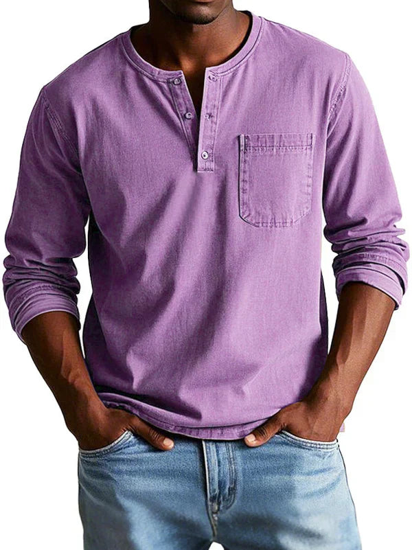 Cevori Henley Long Sleeve Shirt with Chest Pocket