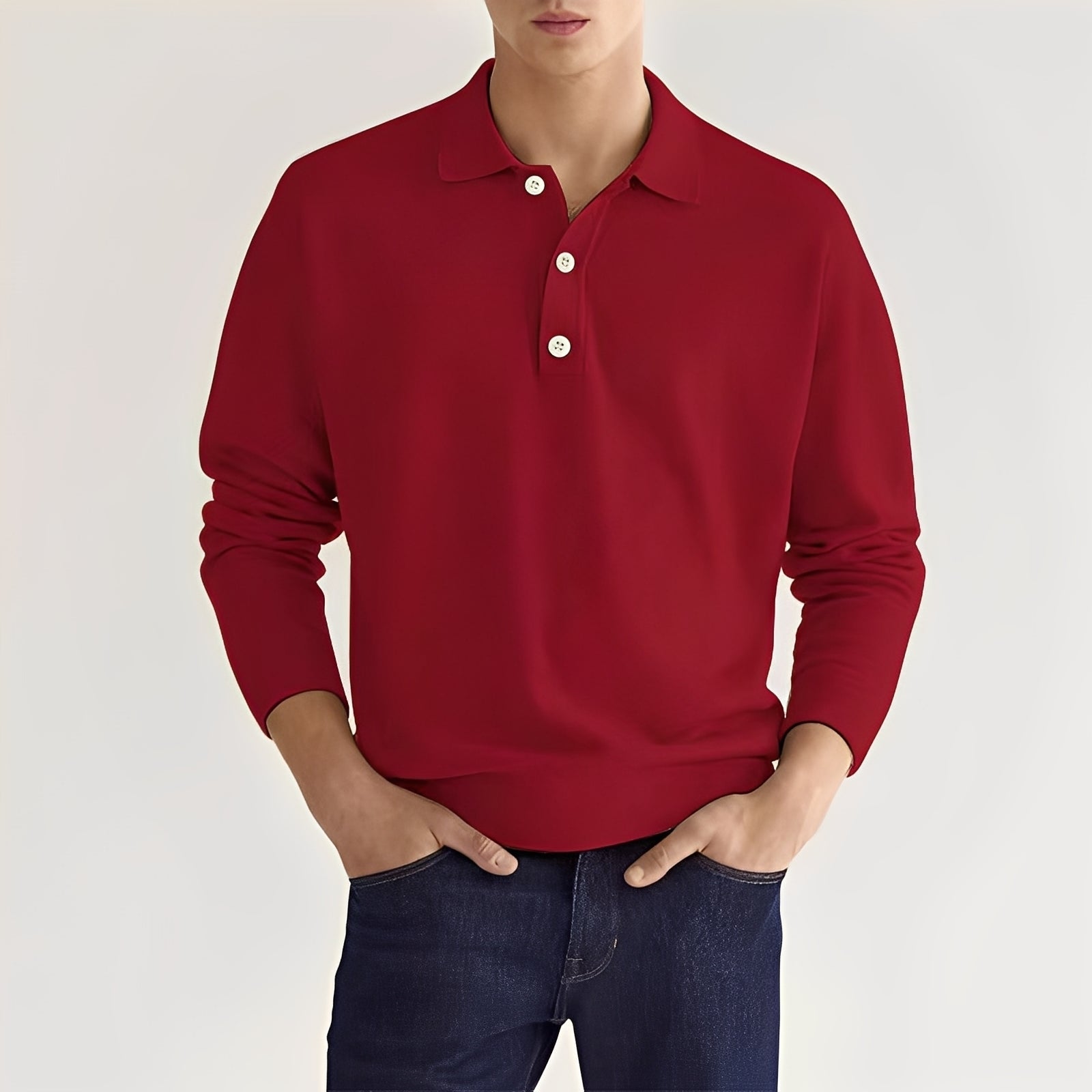 Cevori Soft Cotton Casual Long-Sleeved Polo Shirt