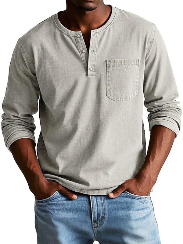 Cevori Henley Long Sleeve Shirt with Chest Pocket