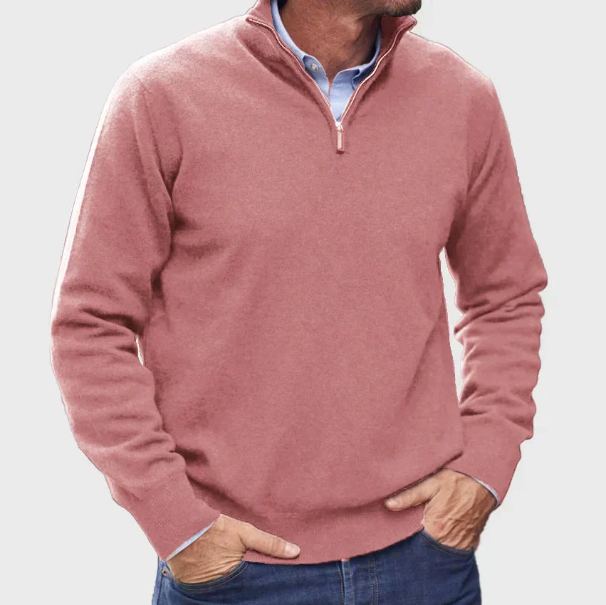 Cevori Stand Collar Ribbed Half-Zip Knit Jumper