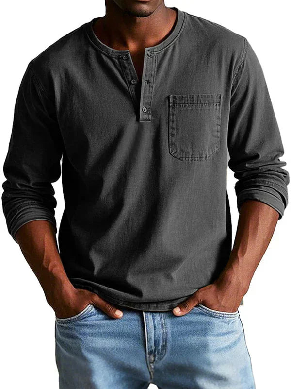 Cevori Henley Long Sleeve Shirt with Chest Pocket