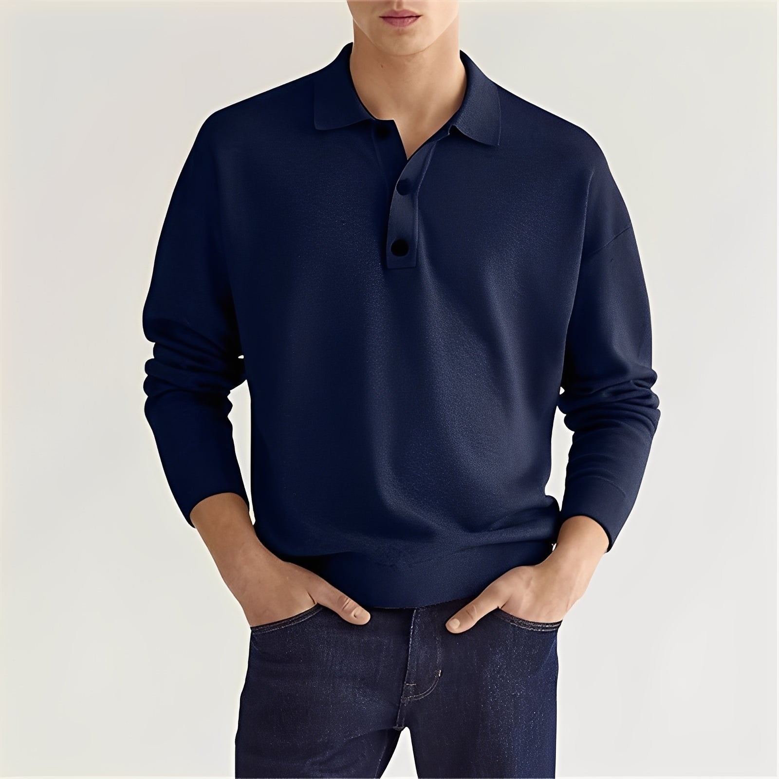 Cevori Soft Cotton Casual Long-Sleeved Polo Shirt