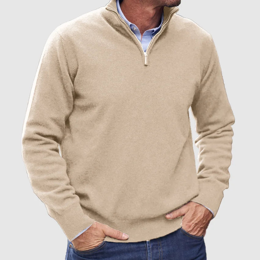 Cevori Stand Collar Ribbed Half-Zip Knit Jumper