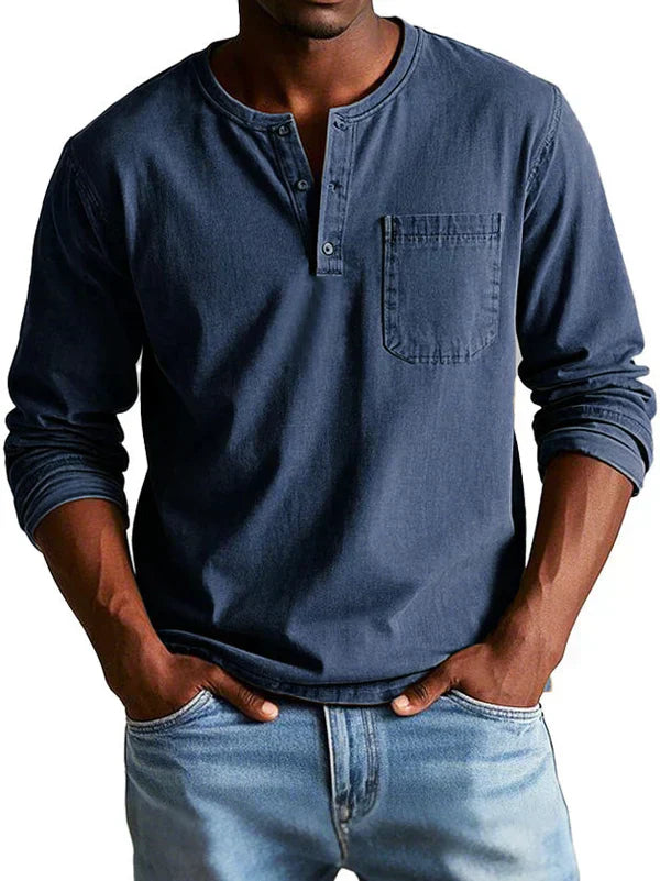 Cevori Henley Long Sleeve Shirt with Chest Pocket