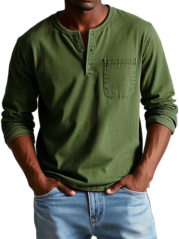 Cevori Henley Long Sleeve Shirt with Chest Pocket