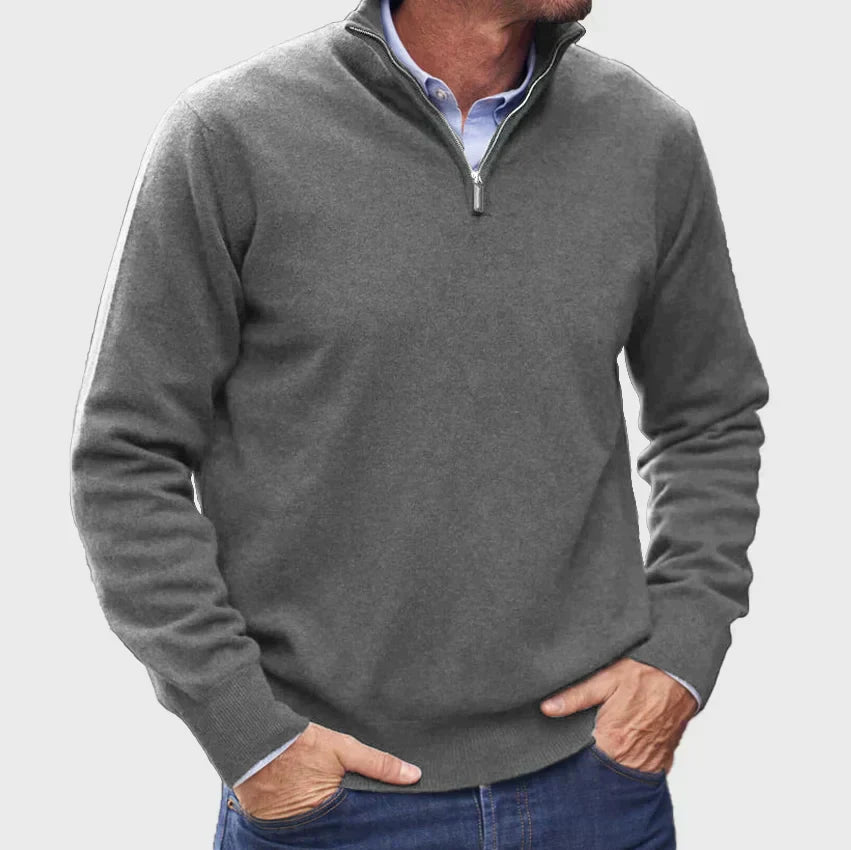 Cevori Stand Collar Ribbed Half-Zip Knit Jumper