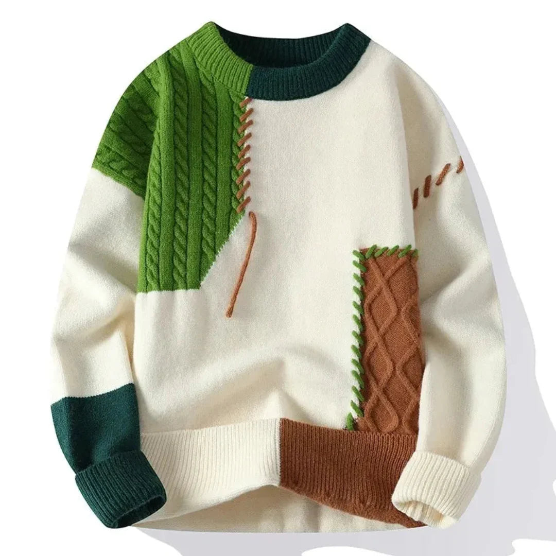 Cevori Vintage Knit Style Patchwork Sweater