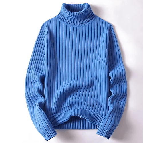 Cevori - Ribbed Knit Turtleneck Pullover Sweatshirt