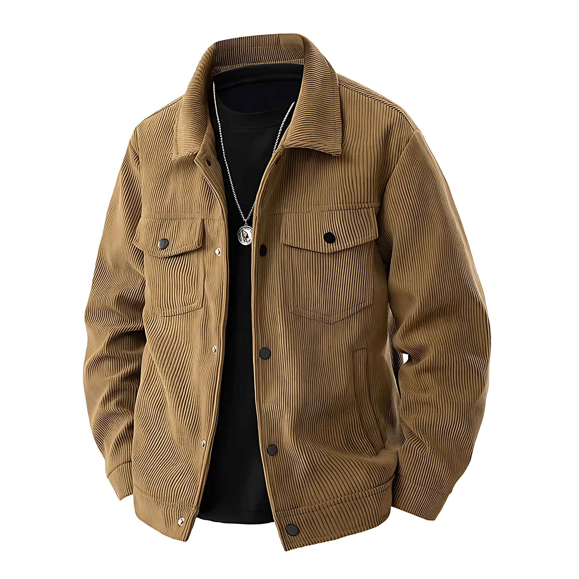 Cevori Button-Front Jacket with Shirt Collar & Pockets