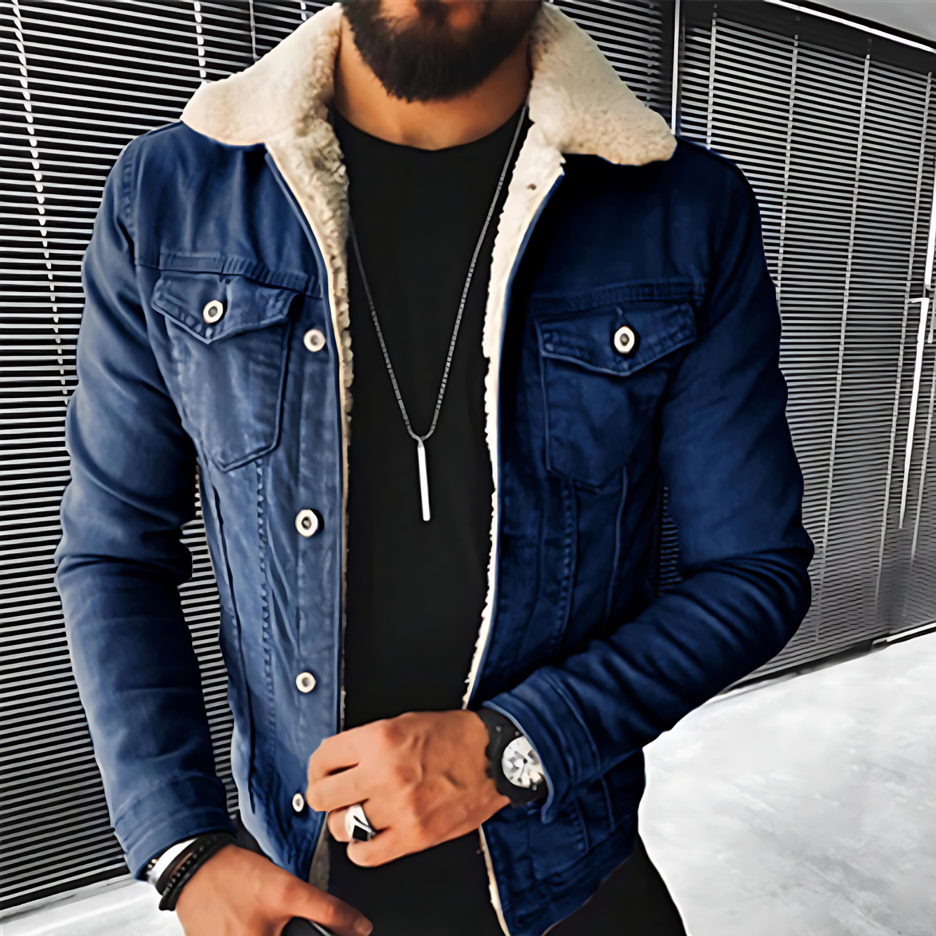 Cevori Button Front with Pockets Dark Blue Jacket
