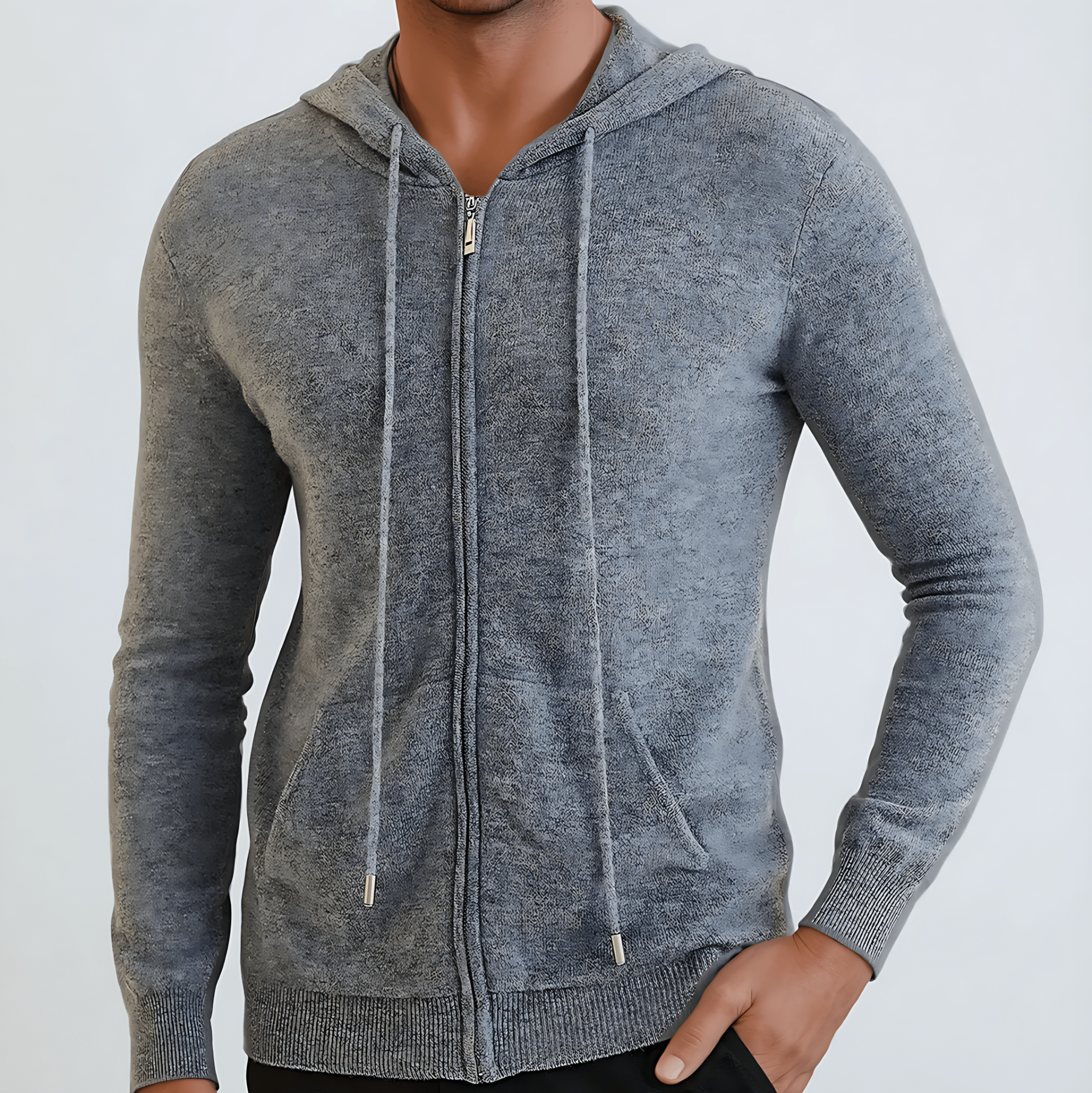 Cevori Casual Design Grey Zip Hoodie