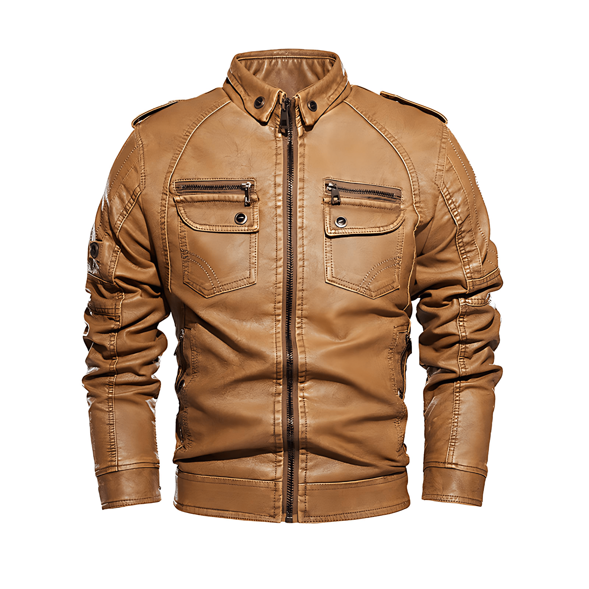 Cevori Casual Leather Jacket with Pockets