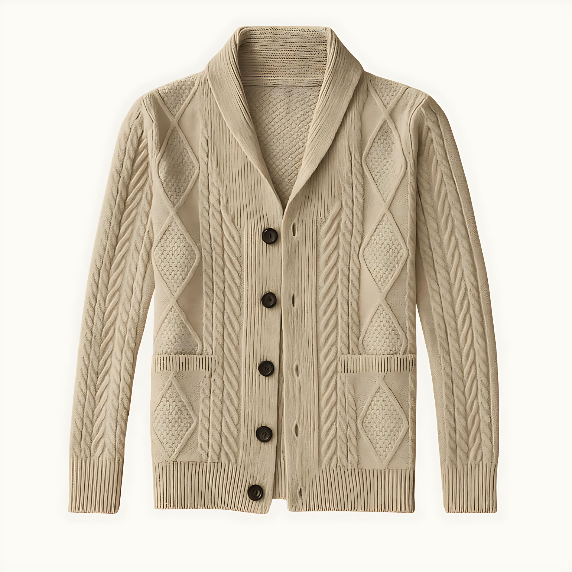 Cevori Classic Cable Knit Style Shawl Collar Cardigan