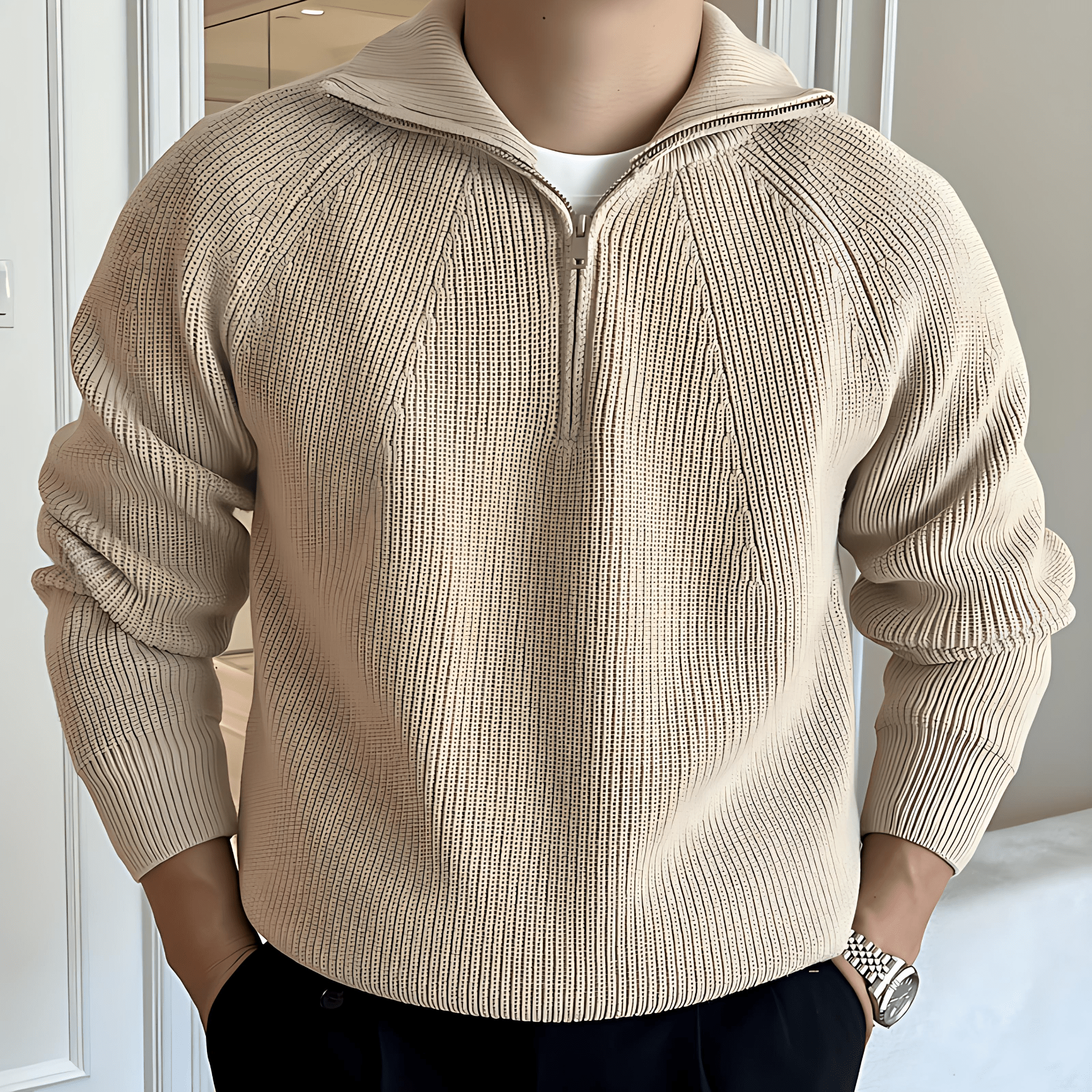 Cevori Classic Style Chunky Knit Half Zip Jumper