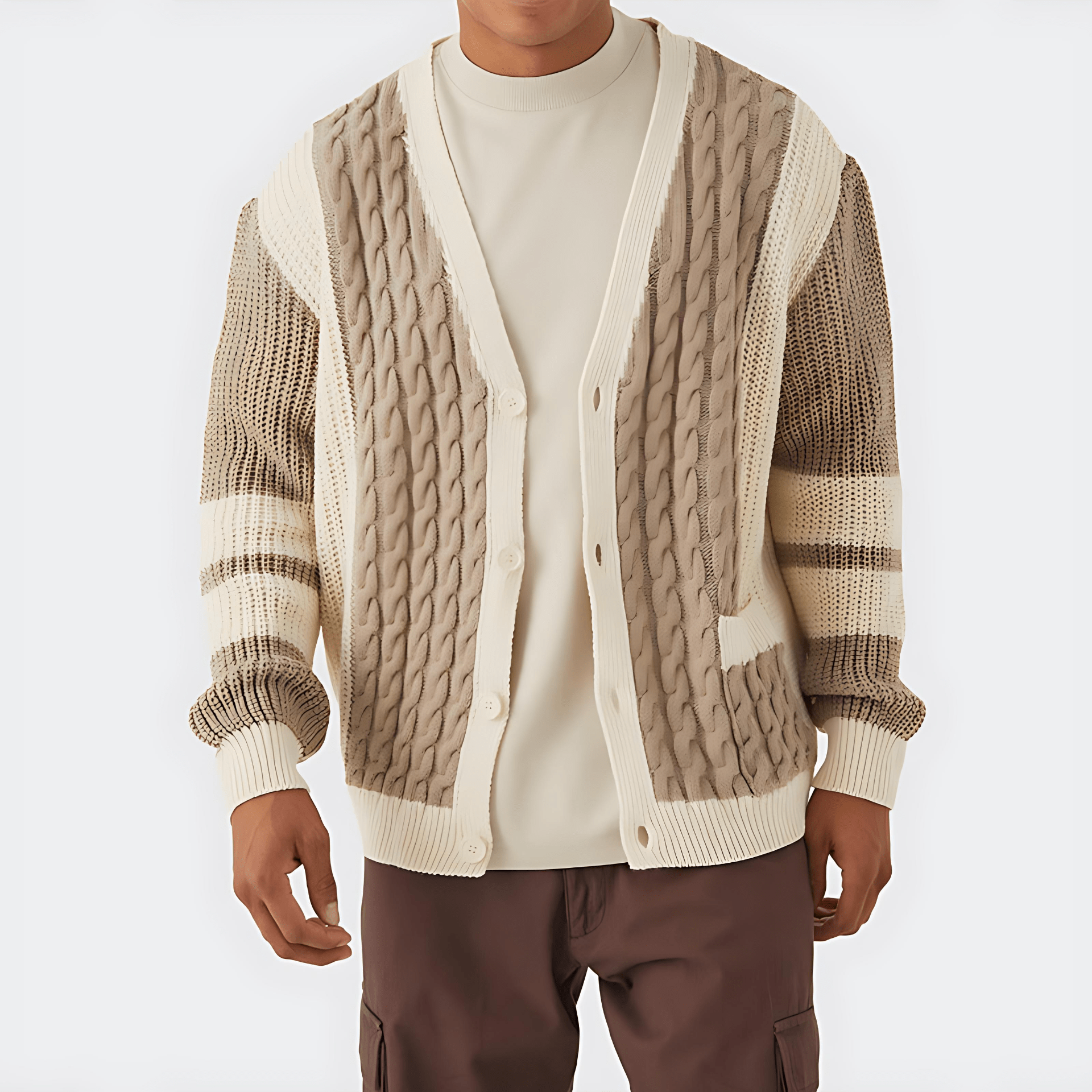 Cevori Color Block Sleeves Knit Cardigan