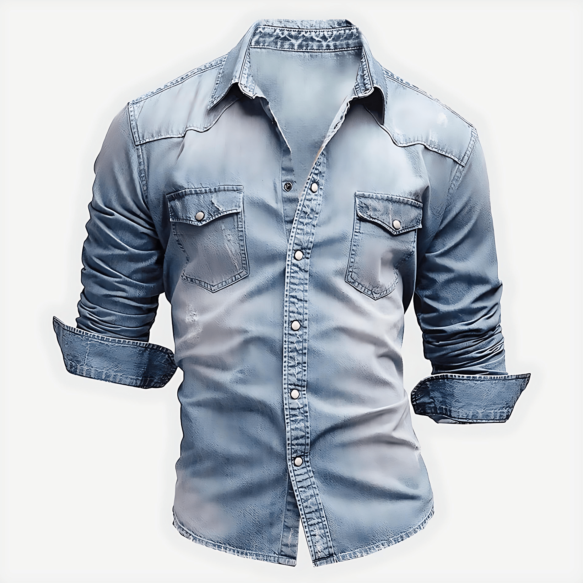 Cevori Distressed Style Denim Button-Front Shirt