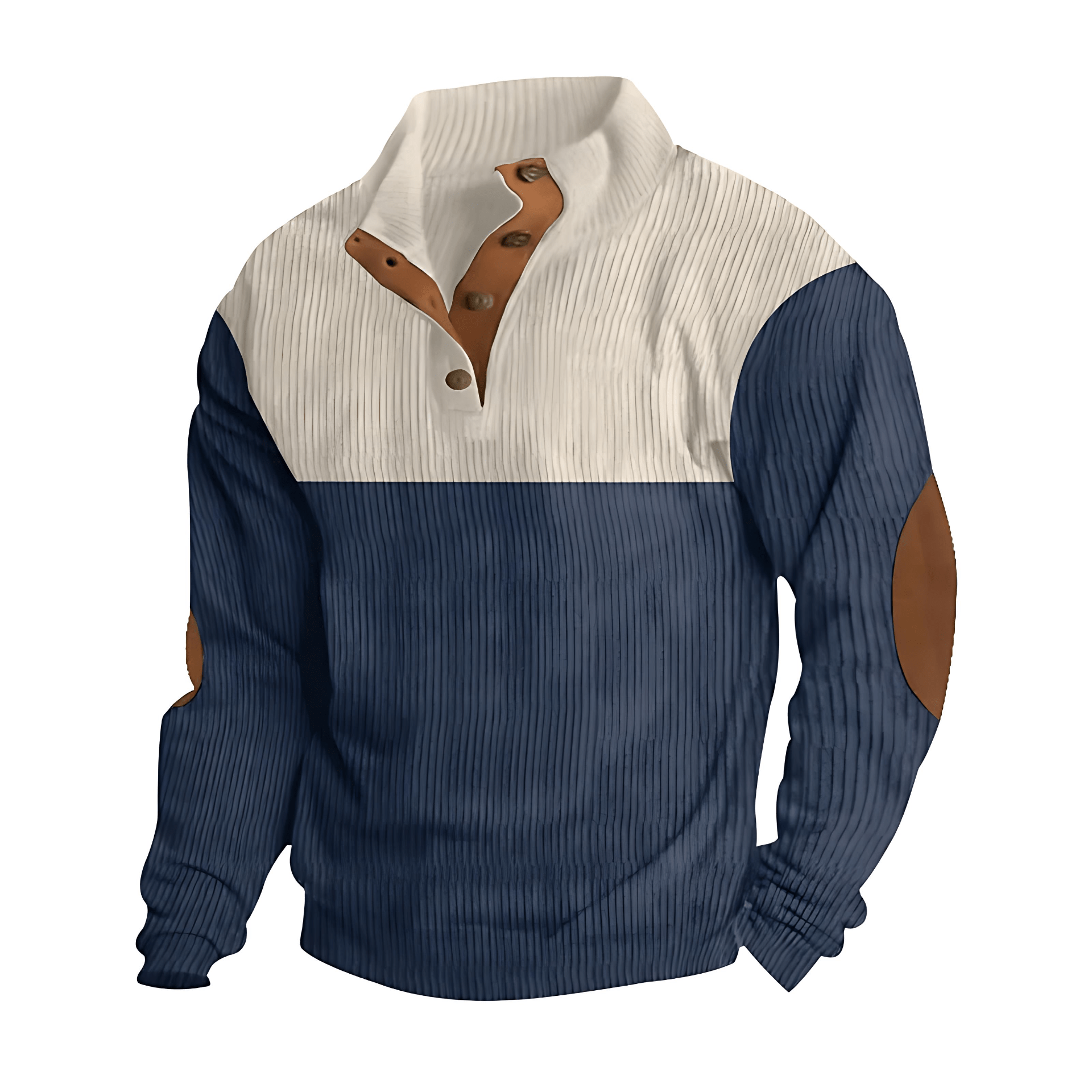 Cevori Elbow Patches Button Neck Winter Pullover