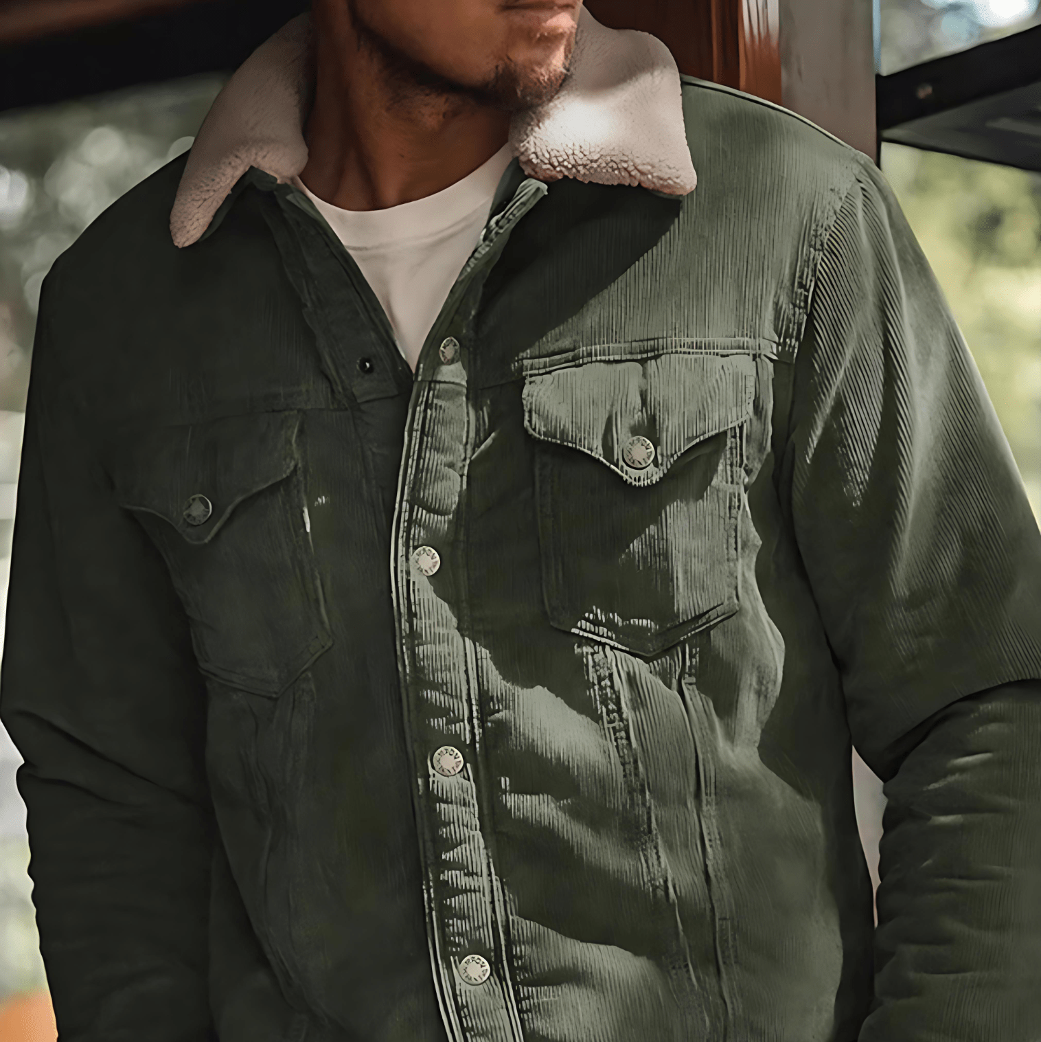 Cevori Fleece Collar Corduroy Regular Fit Jacket