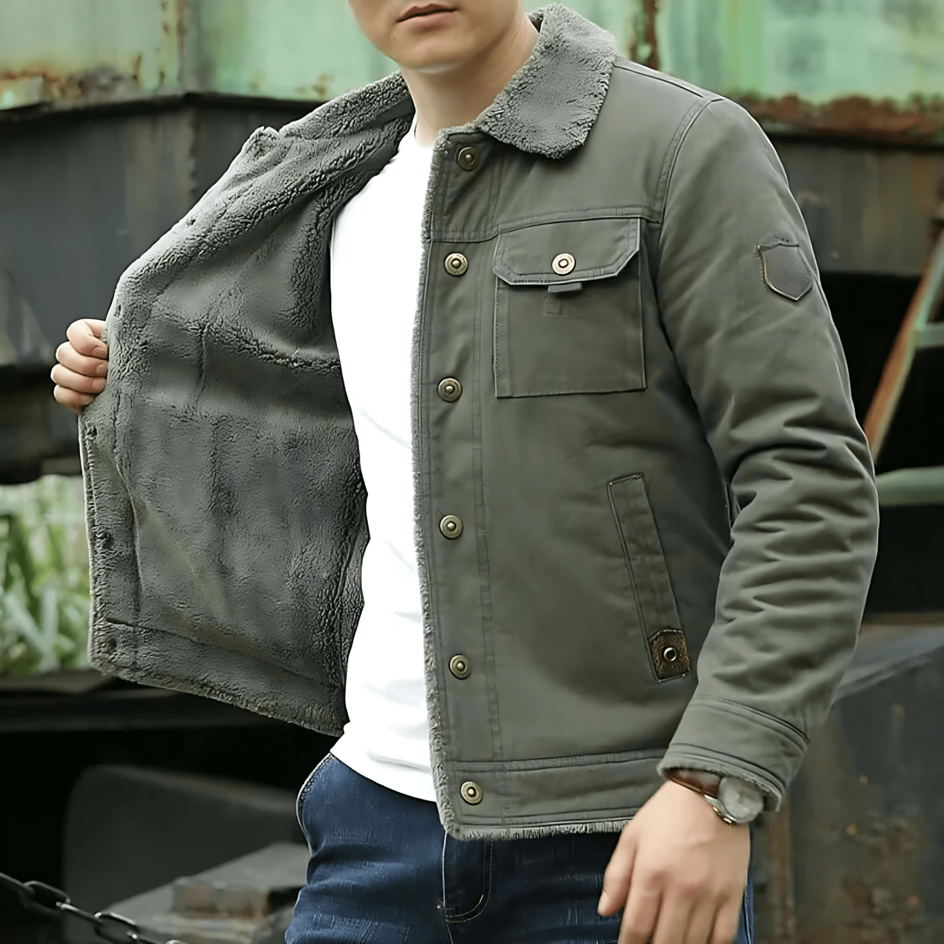 Cevori Fleece Lined Cotton Canvas Jacket
