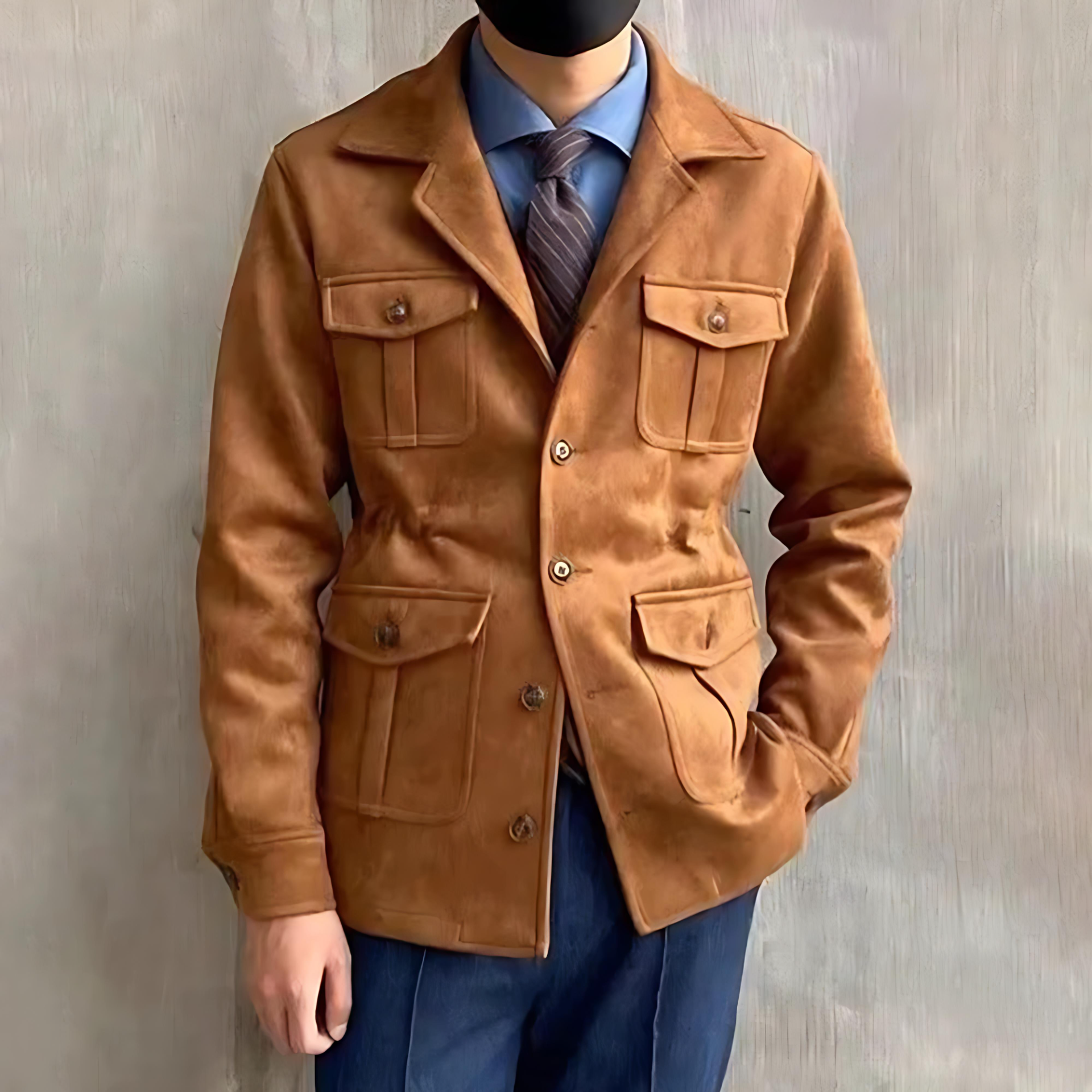 Cevori Four Pocket Suede Look Hunting Jacket