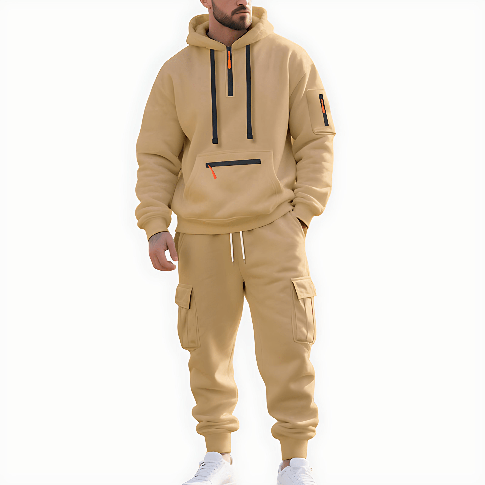 Cevori Half-Zip Hoodie & Cargo Joggers Tracksuit Set