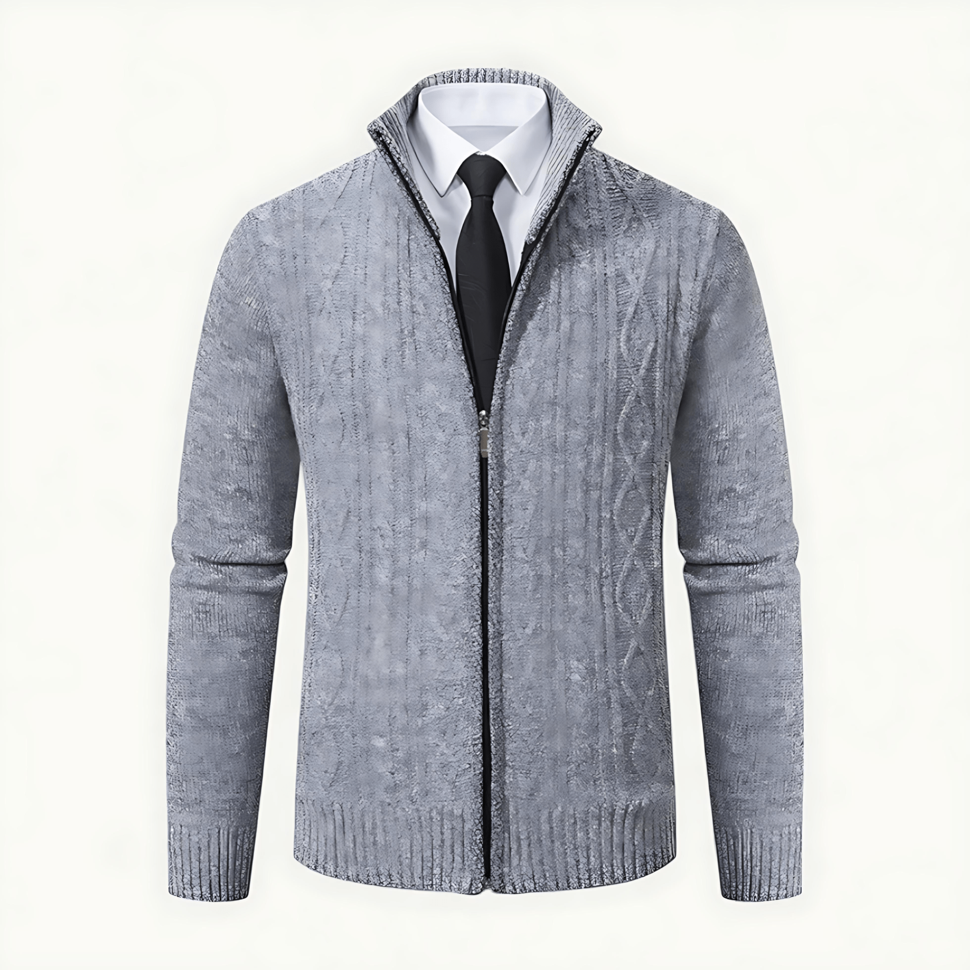 Cevori High Collar Cable Knit Zip-Up Cardigan
