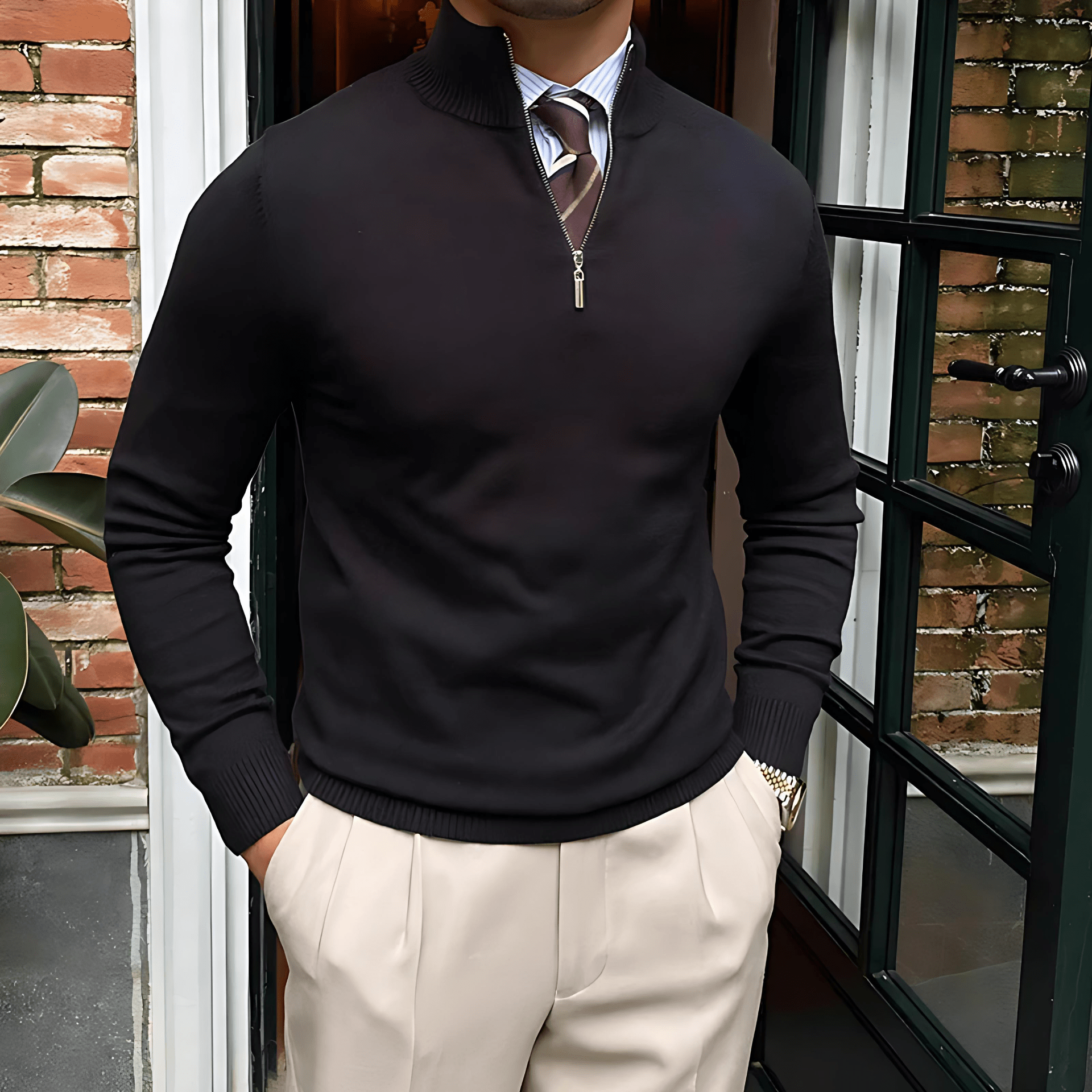 Cevori High Collar Design Quarter-Zip Jumper