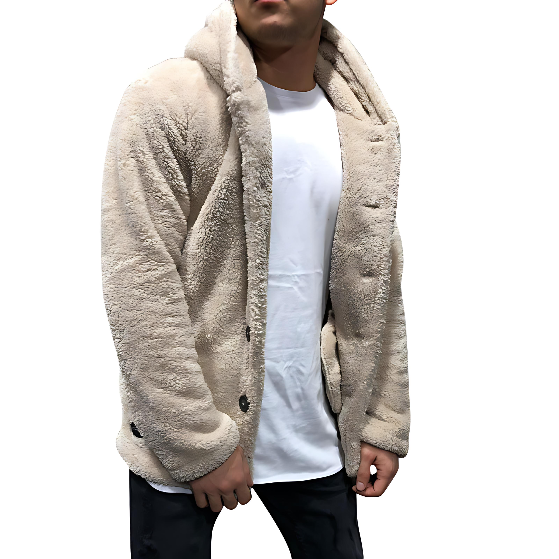 Cevori Hooded Button Closure Fleece Jacket
