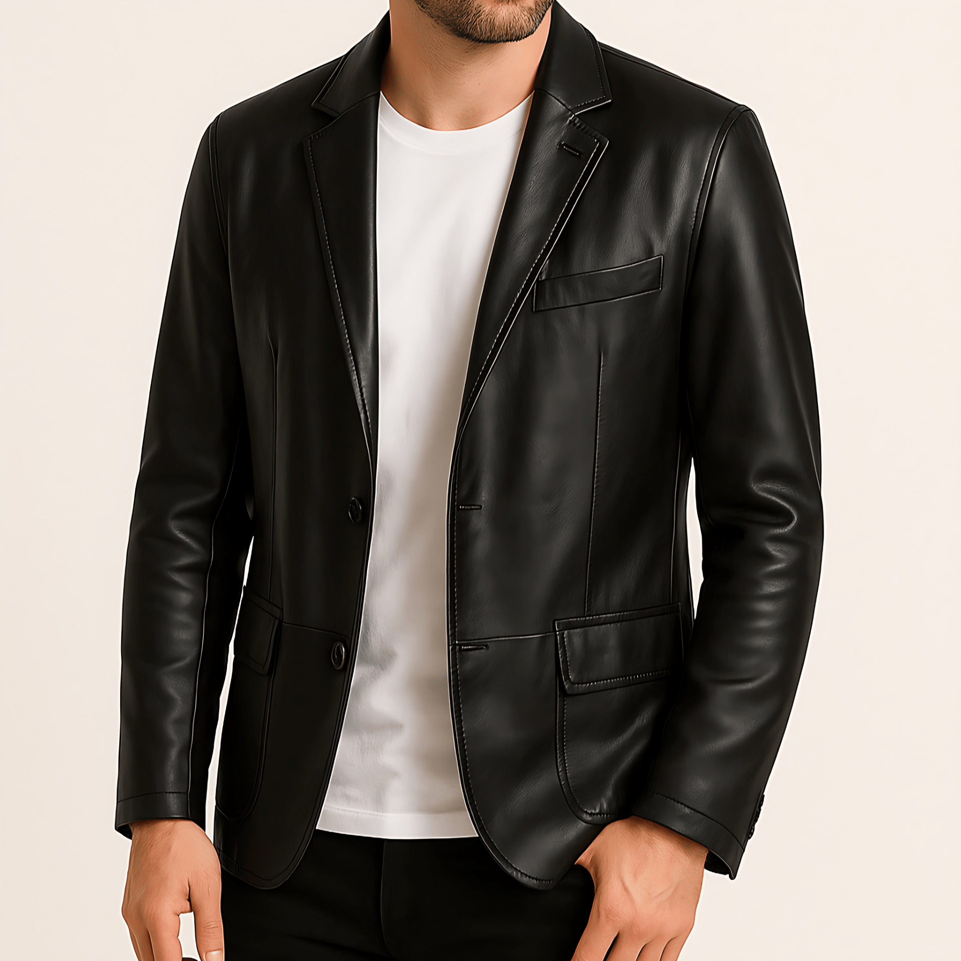 Cevori Faux Leather Jacket Button-Up with Lapel