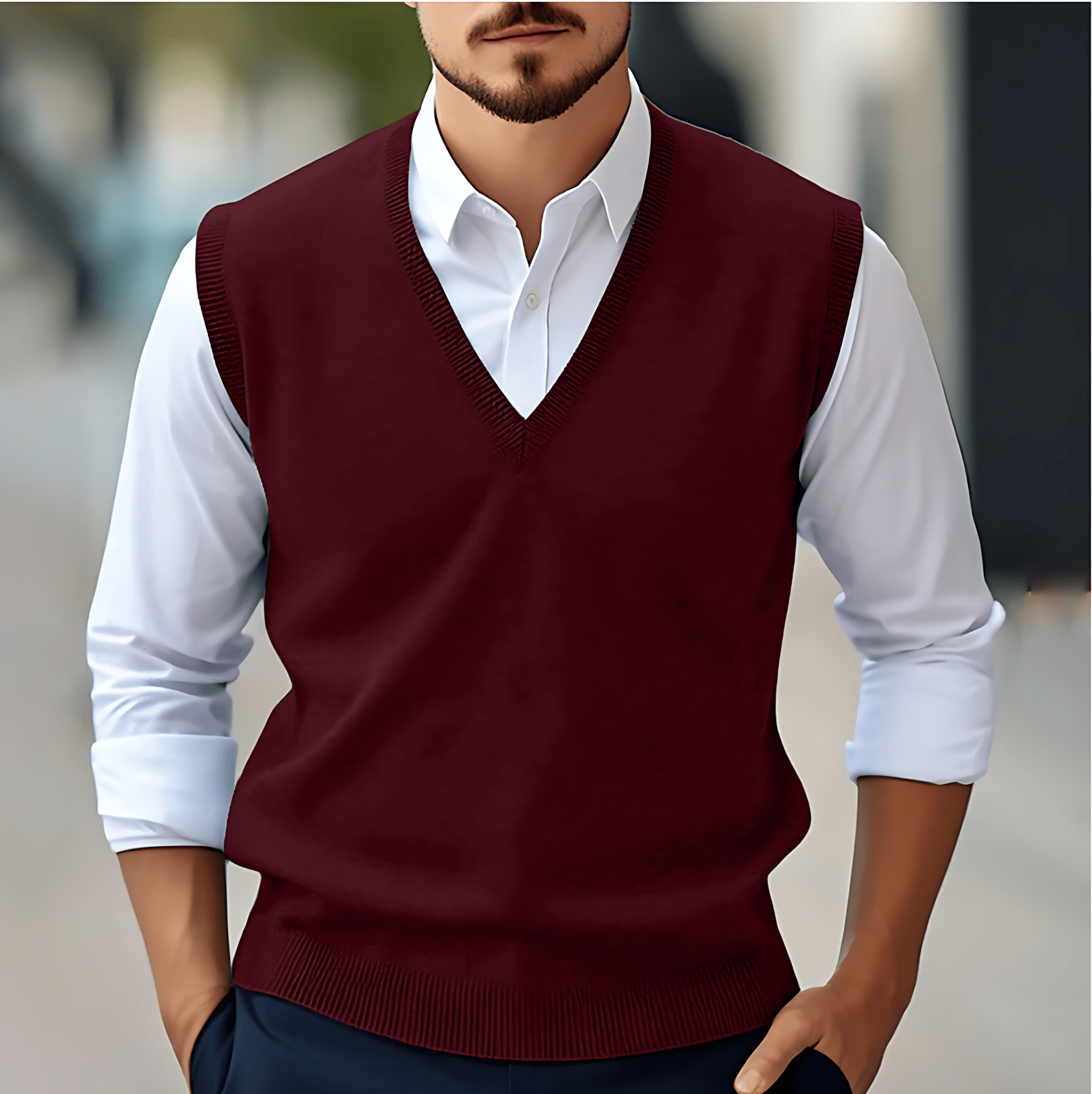 Cevori Knitted Style Sleeveless V-Neck Pullover
