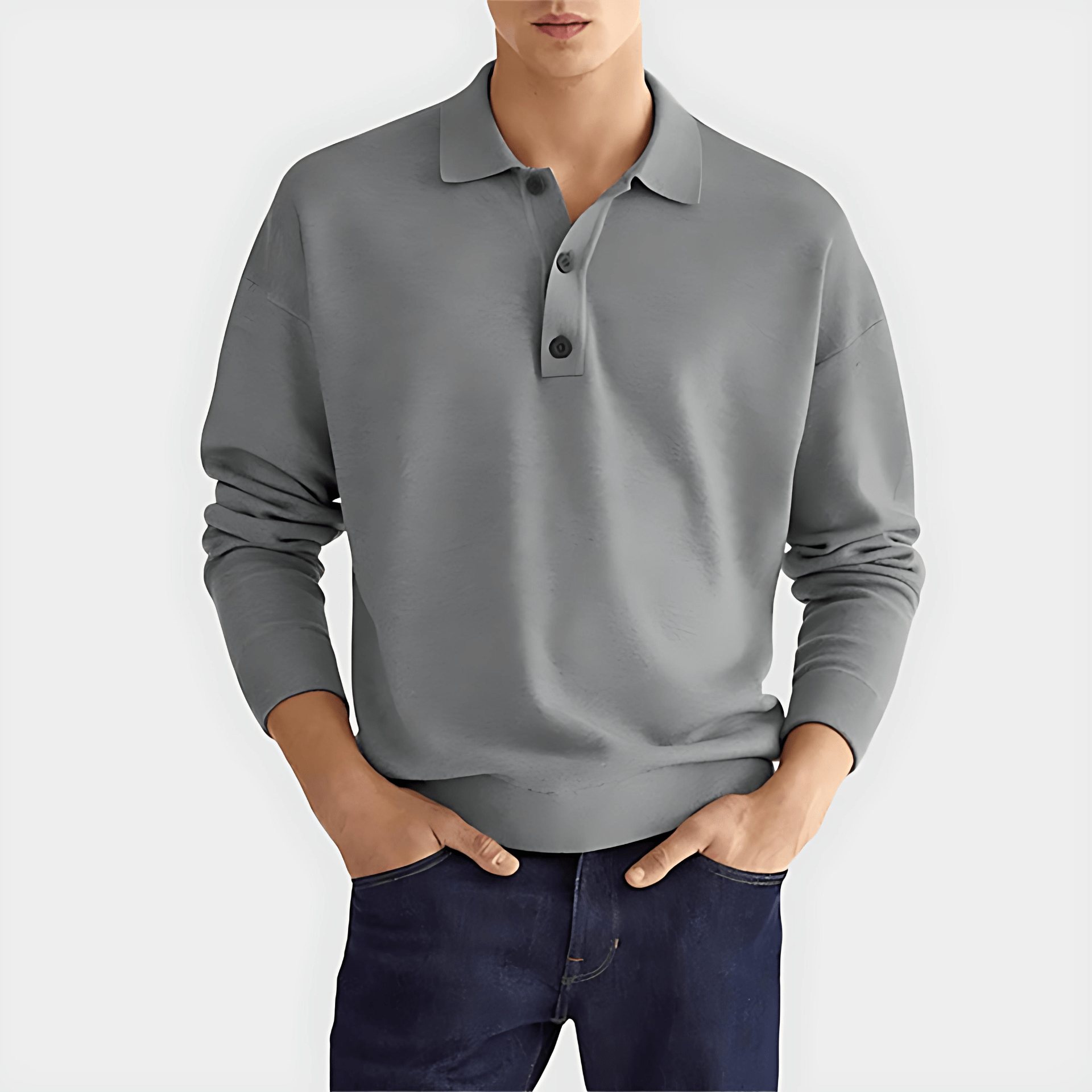 Cevori Long Sleeve Design Cotton Polo Shirt