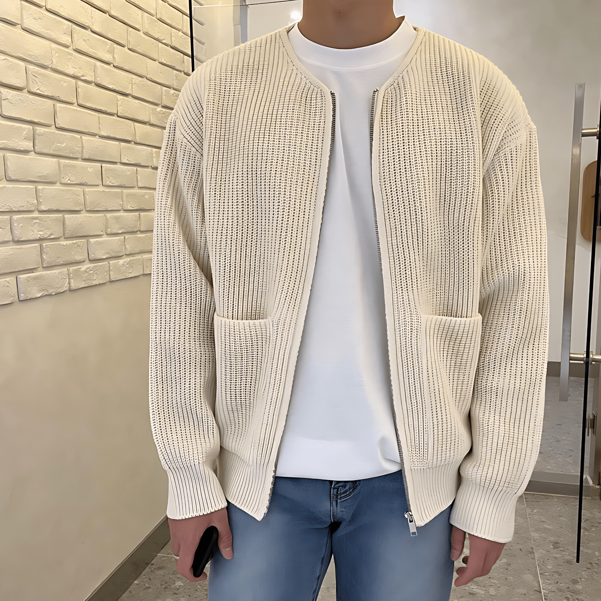 Cevori Minimalist Ribbed Knit Style Zip-Up Cardigan