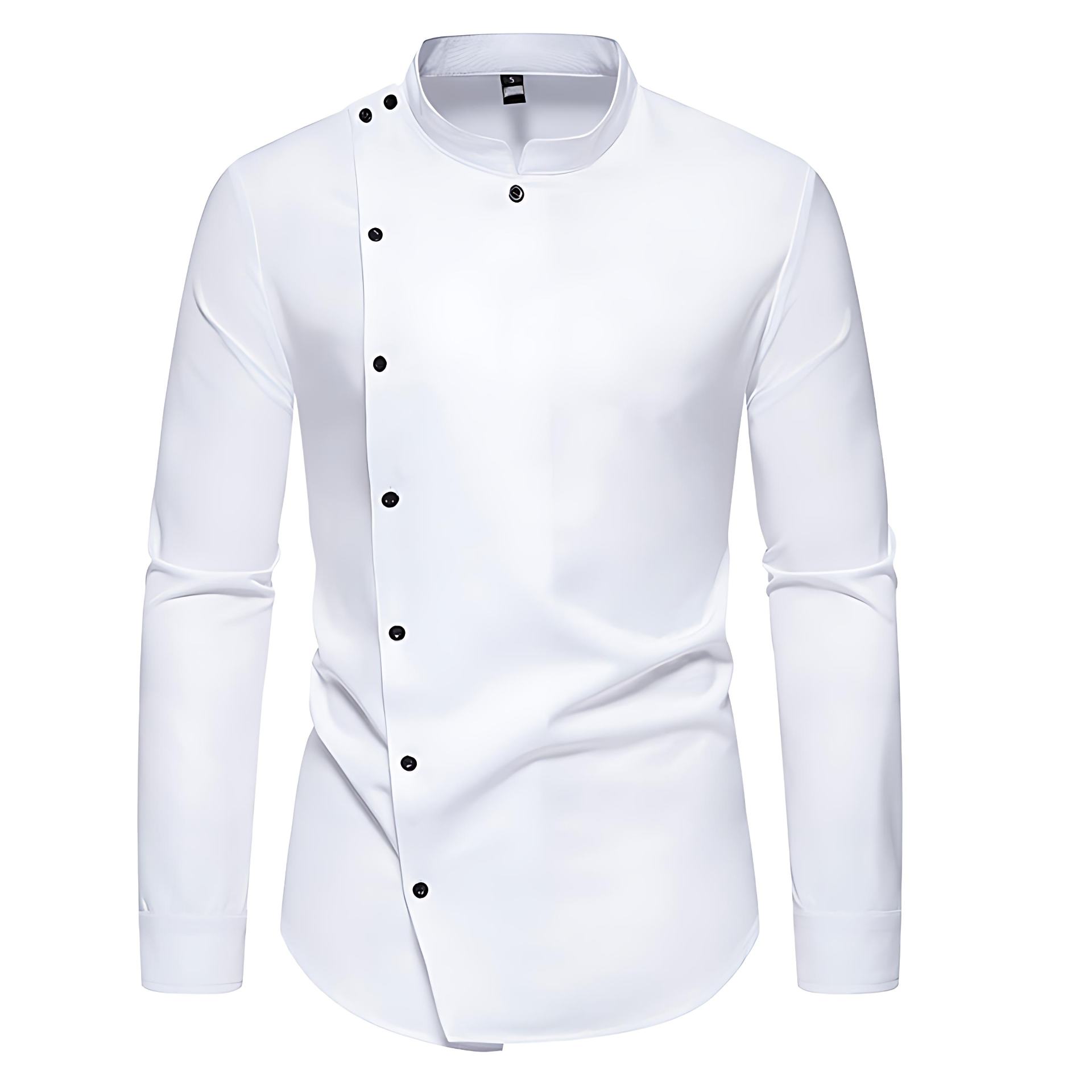 Cevori Modern Button & Stand-Up Collar Long Sleeve Shirt