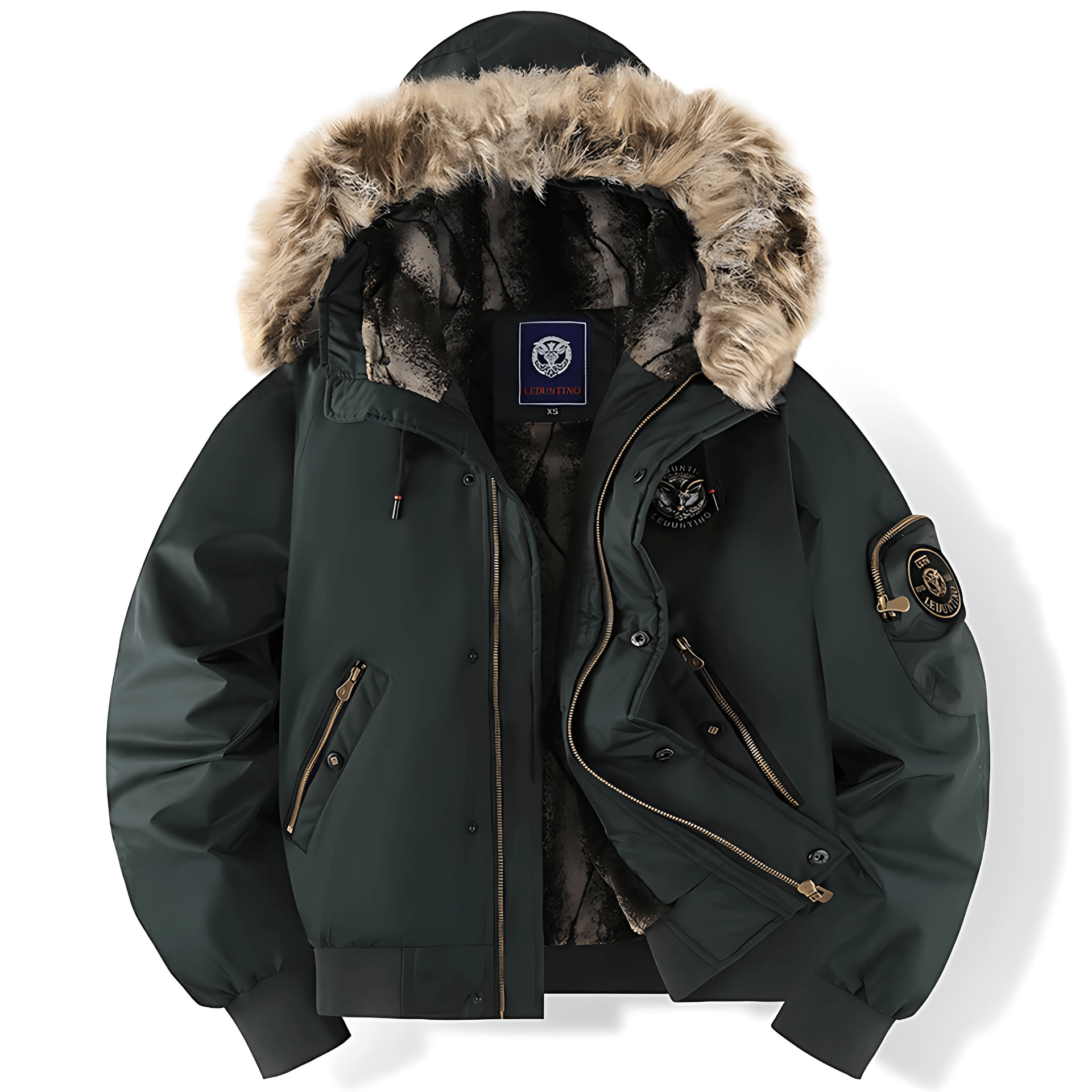 Cevori Quilted Lining Faux Fur Hooded Bomber Jacket