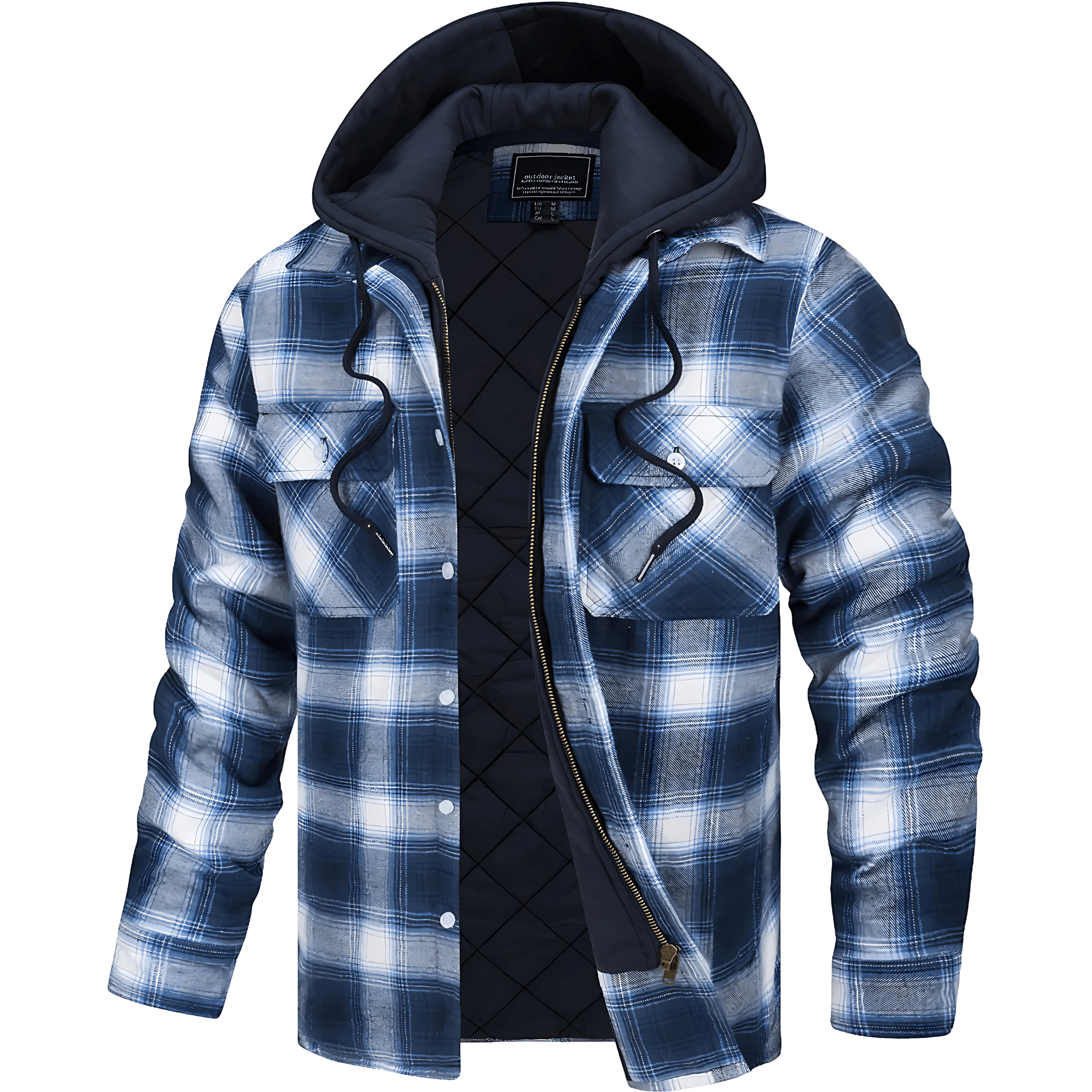 Cevori Quilted Plaid Zip-Up Hoodie Jacket
