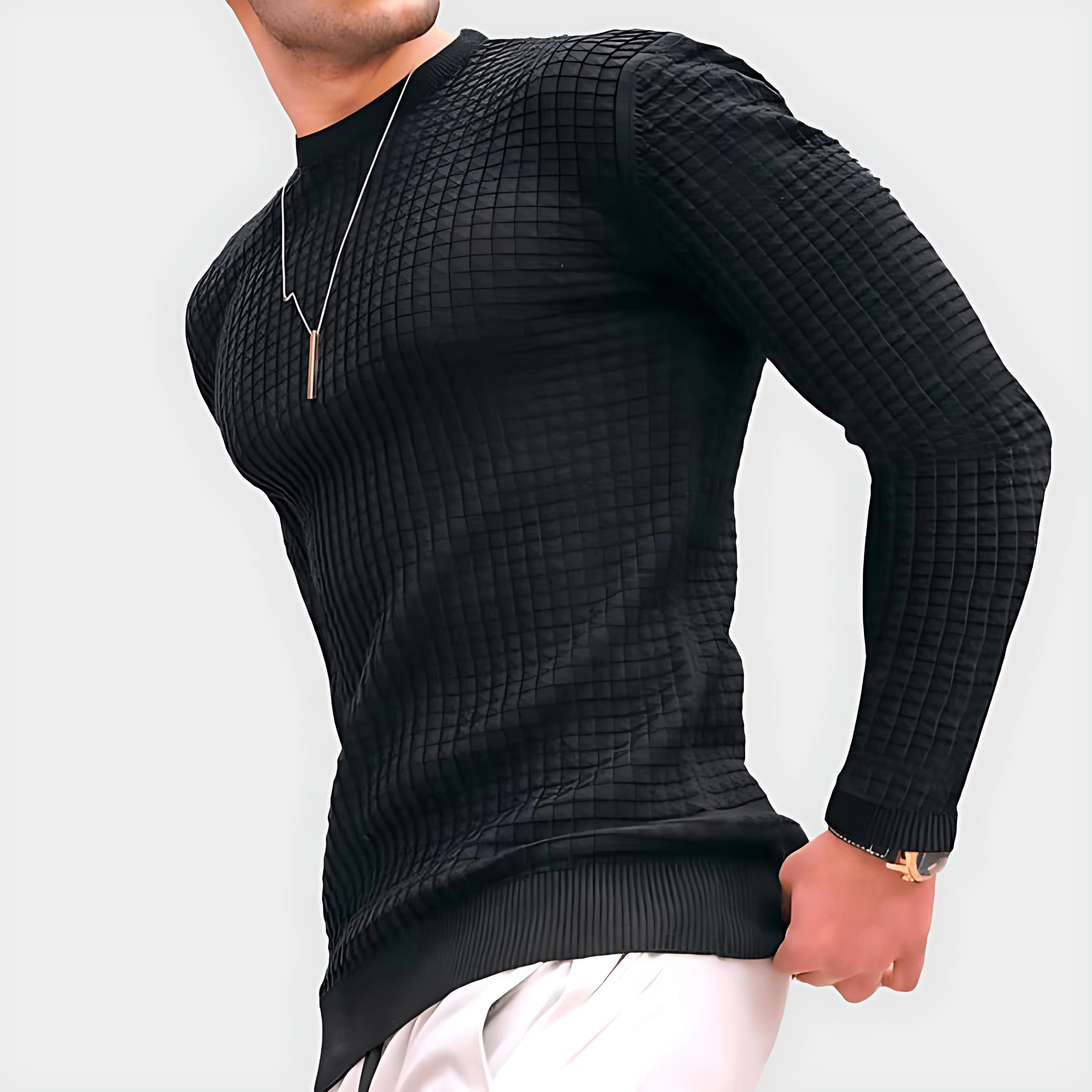 Cevori Quilted Ribbed Design Slim Fit Cotton Sweater