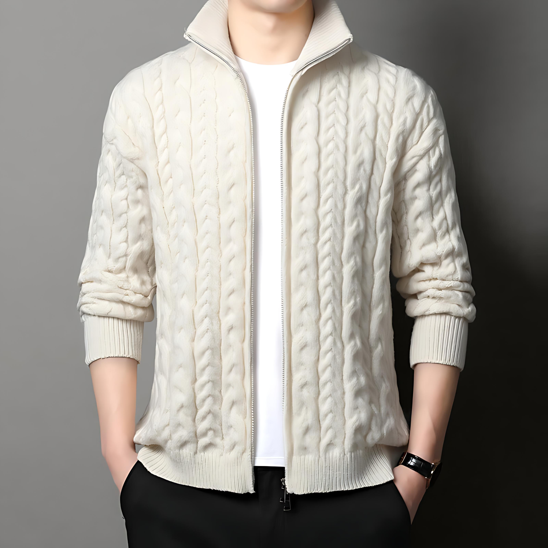 Cevori Relaxed Fit Cable Knit Cardigan Jacket