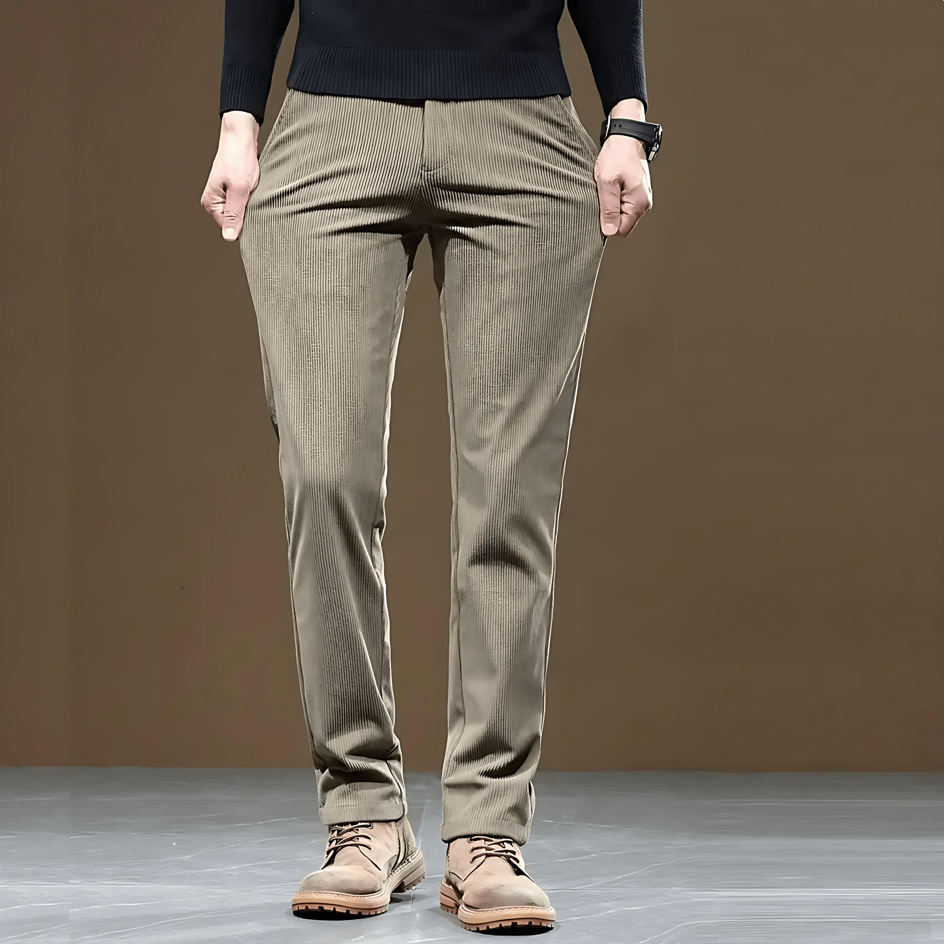 Cevori Ribbed Side Pockets Straight Fit Pants