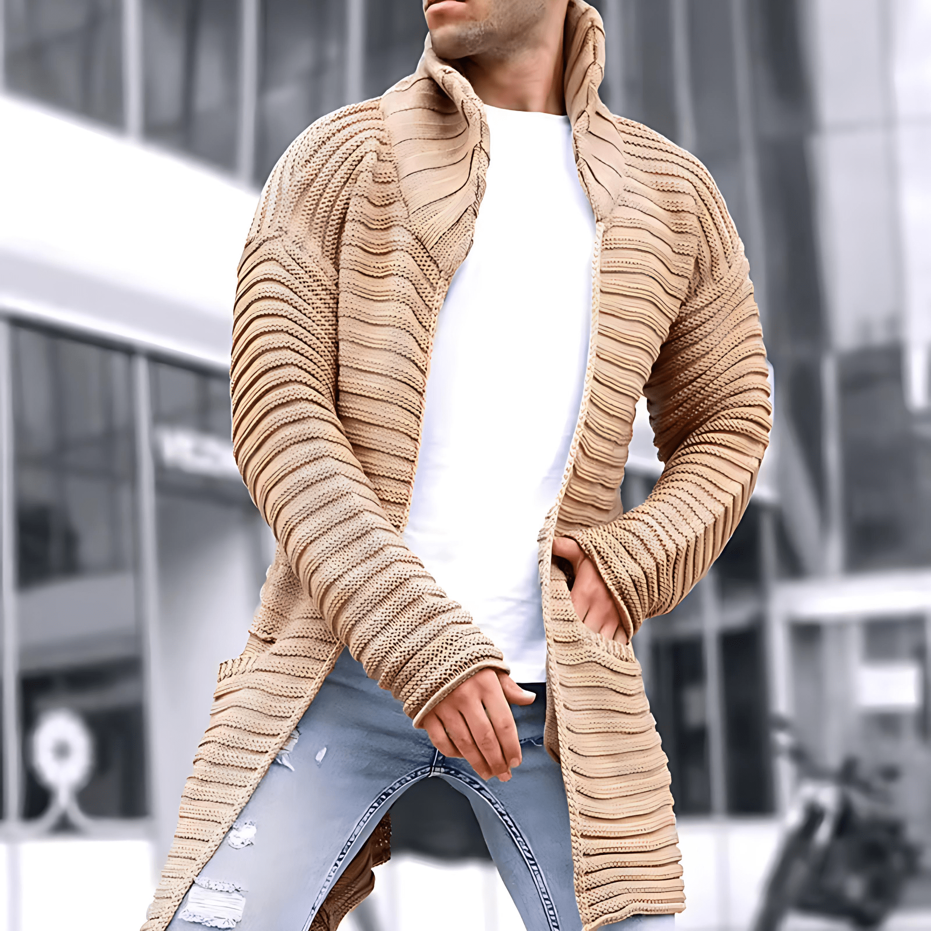 Cevori Ribbed Wool Turtleneck Knitted Cardigan