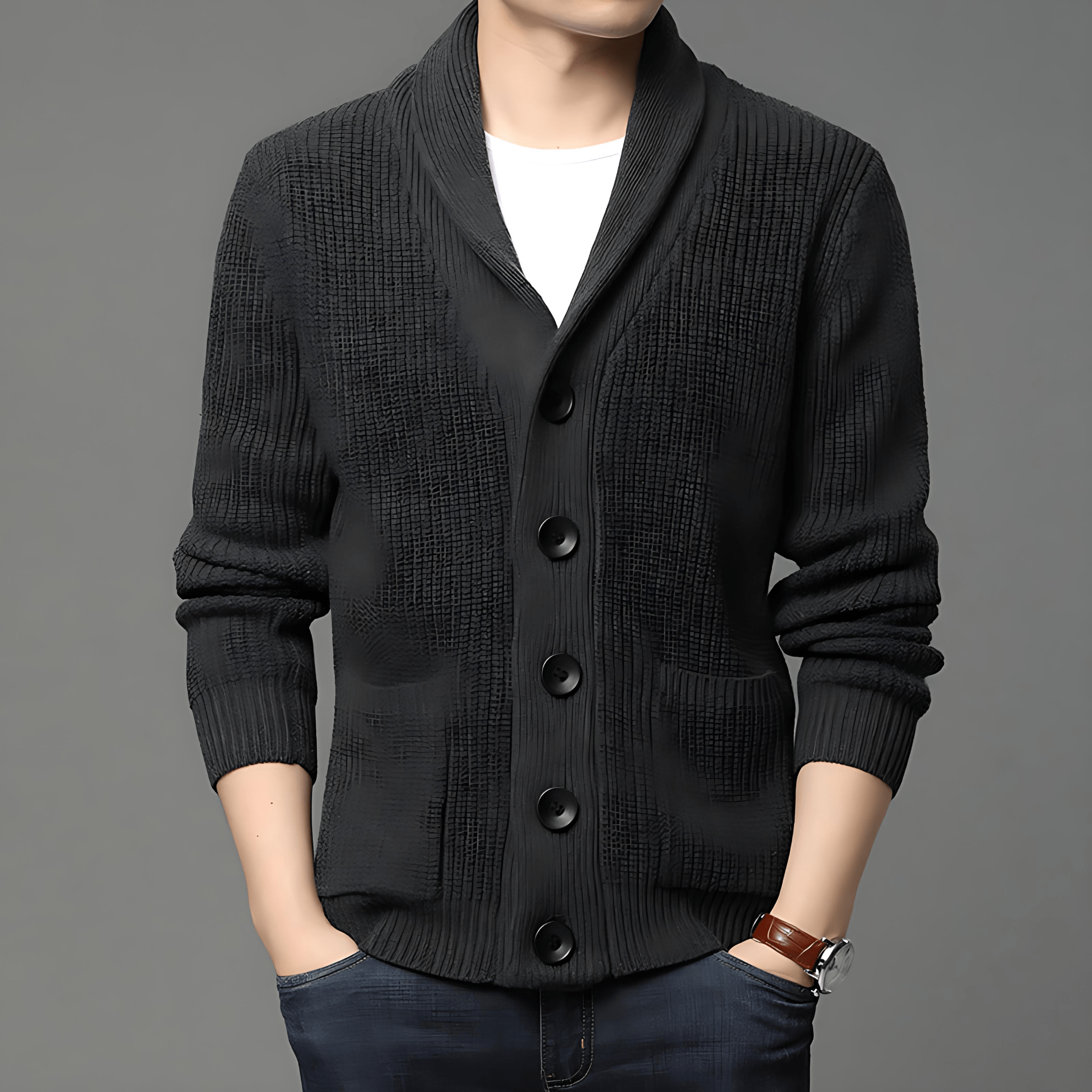 Cevori Shawl Collar Knitted Fabric Cardigan